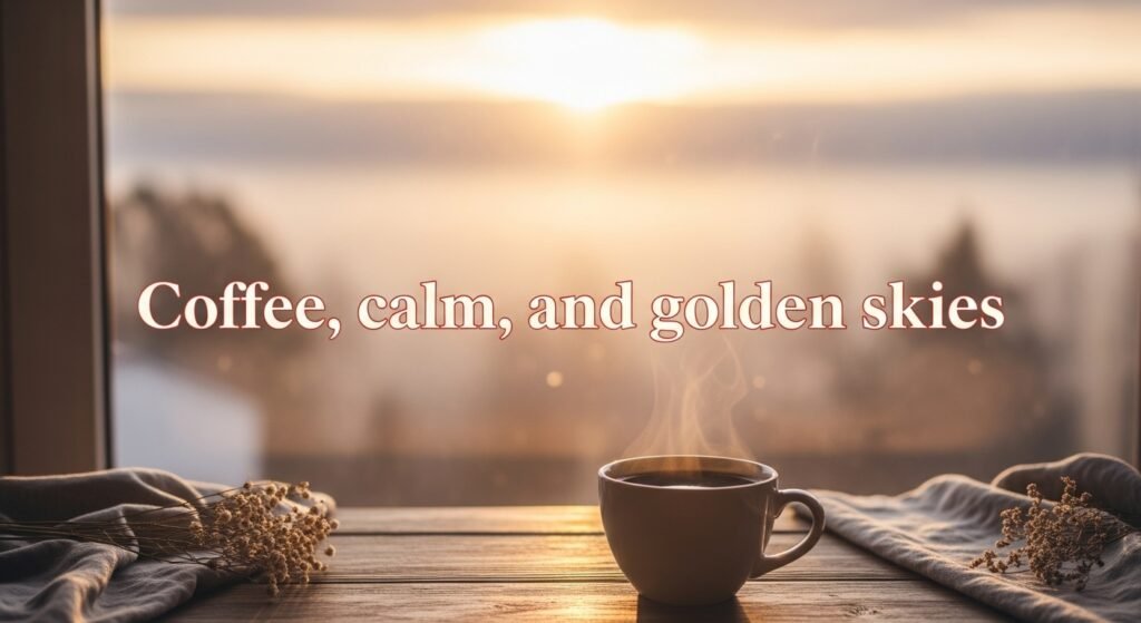 coffee calm, and golden skies